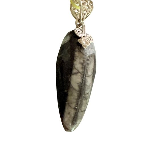 Fossilized Orthoceras Pendant With Intricate Silver Bail Handcrafted - Picture 3 of 5